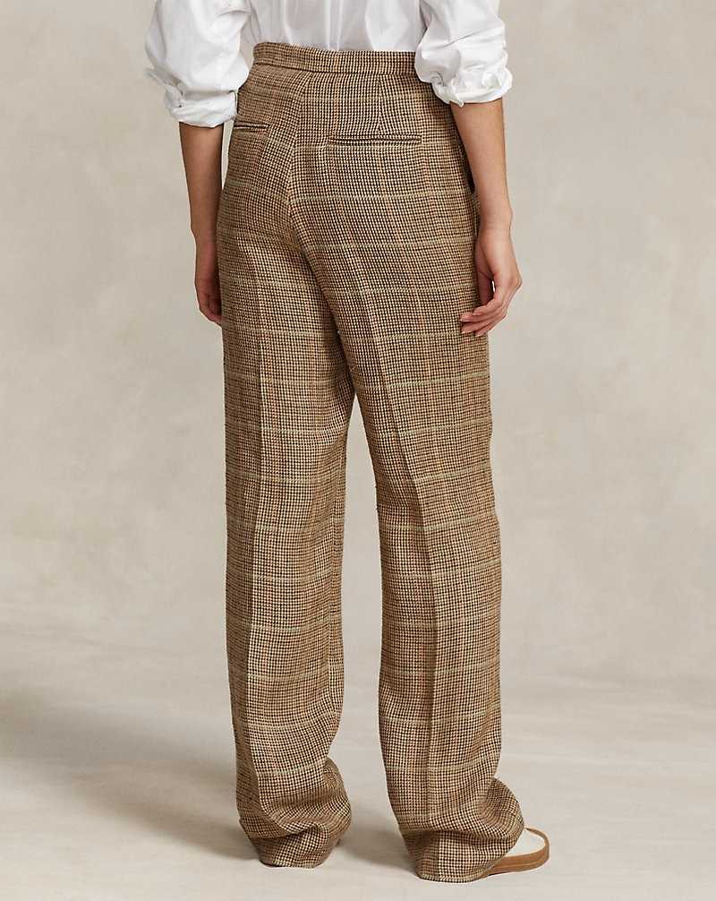 Conjuntos Ralph Lauren Plaid Linen-Silk Straight-Leg Mujer Marrom | HAXJFEY-91 - vista 4