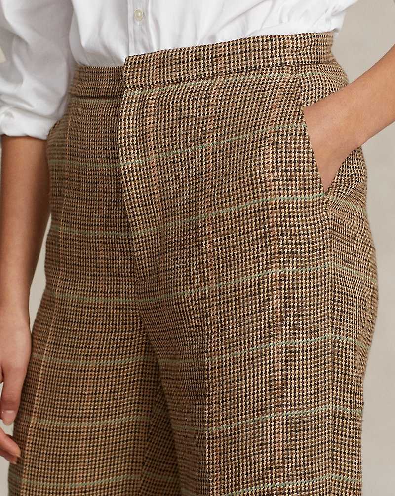 Conjuntos Ralph Lauren Plaid Linen-Silk Straight-Leg Mujer Marrom | HAXJFEY-91 - vista 5