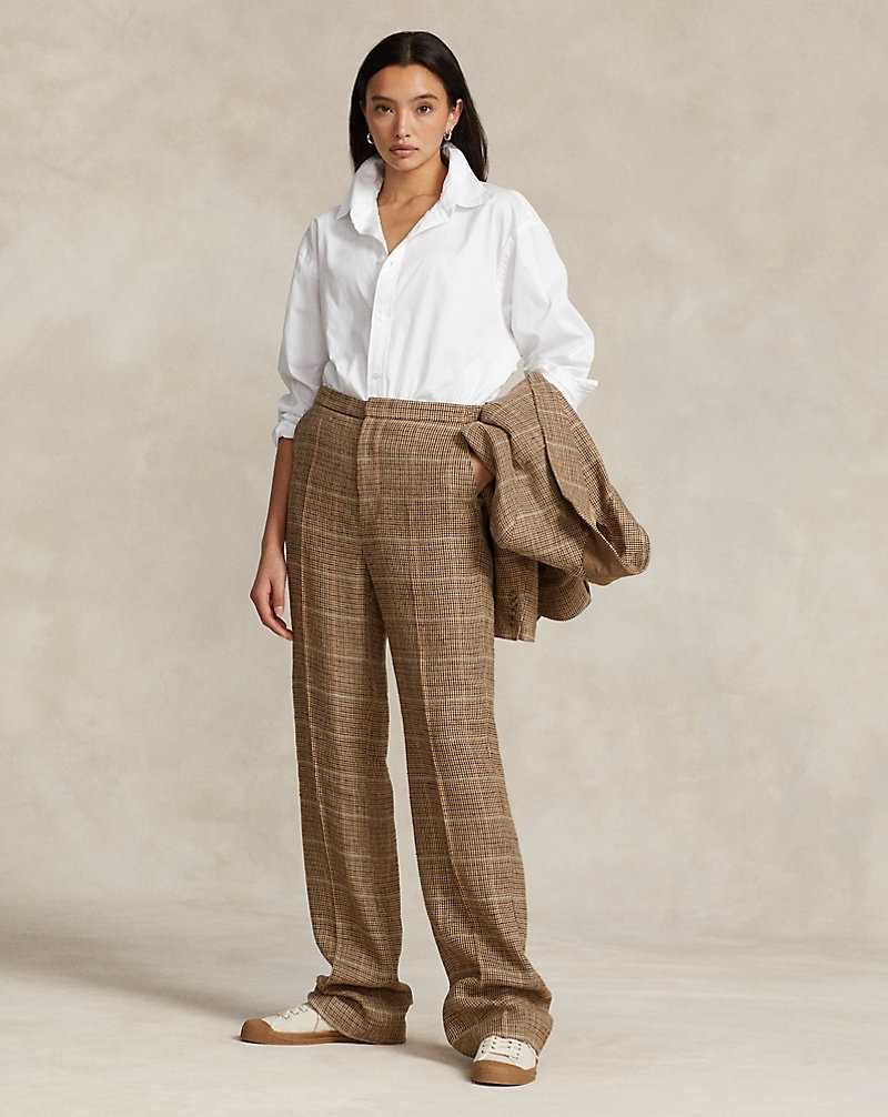 Conjuntos Ralph Lauren Plaid Linen-Silk Straight-Leg Mujer Marrom | HAXJFEY-91 - vista 1