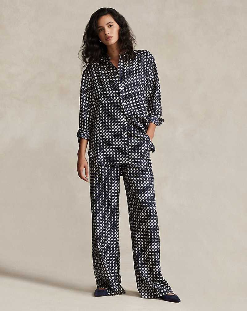 Conjuntos Ralph Lauren Relaxed Fit Geo-Motif Silk Mujer 1574 Navy/Cream Geo Print | VNRLFOC-08 - vista 3