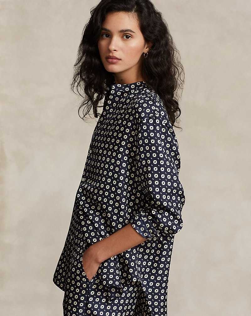 Conjuntos Ralph Lauren Relaxed Fit Geo-Motif Silk Mujer 1574 Navy/Cream Geo Print | VNRLFOC-08 - vista 5