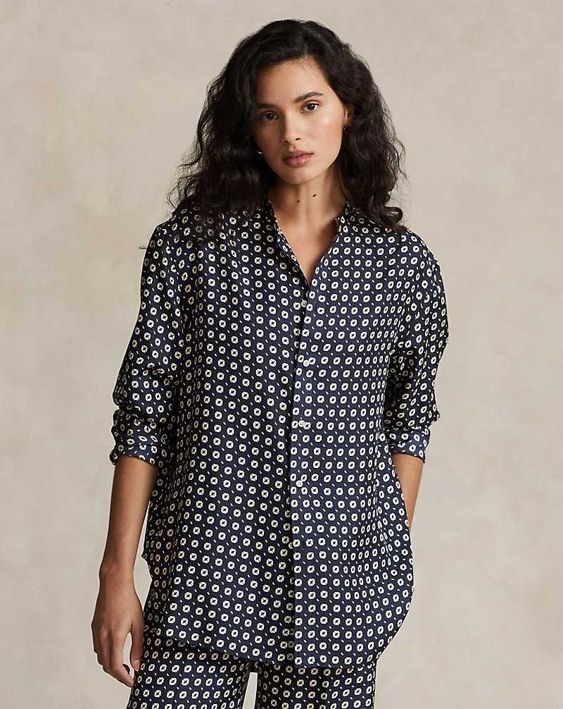 Conjuntos Ralph Lauren Relaxed Fit Geo-Motif Silk Mujer 1574 Navy/Cream Geo Print | VNRLFOC-08 - vista 1