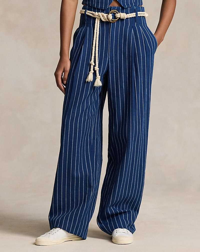 Conjuntos Ralph Lauren Wide-Leg Pinstripe Twill Mujer Azules | BDZEFRG-30 - vista 3