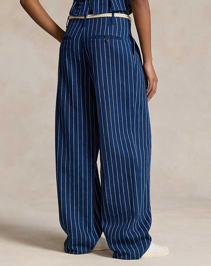 Conjuntos Ralph Lauren Wide-Leg Pinstripe Twill Mujer Azules | BDZEFRG-30 - vista 4