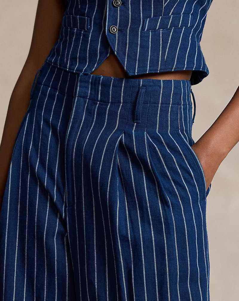 Conjuntos Ralph Lauren Wide-Leg Pinstripe Twill Mujer Azules | BDZEFRG-30 - vista 5