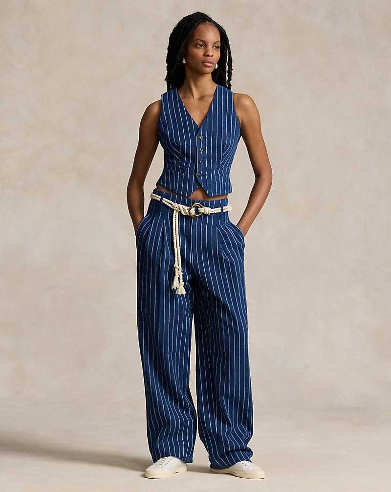 Conjuntos Ralph Lauren Wide-Leg Pinstripe Twill Mujer Azules | BDZEFRG-30 - vista 1