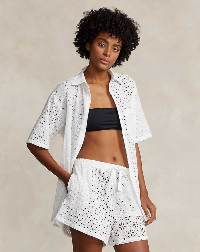 Cubrirlos Ralph Lauren Eyelet Cotton Set Mujer Blancos | EHFOWXS-13 - vista 1