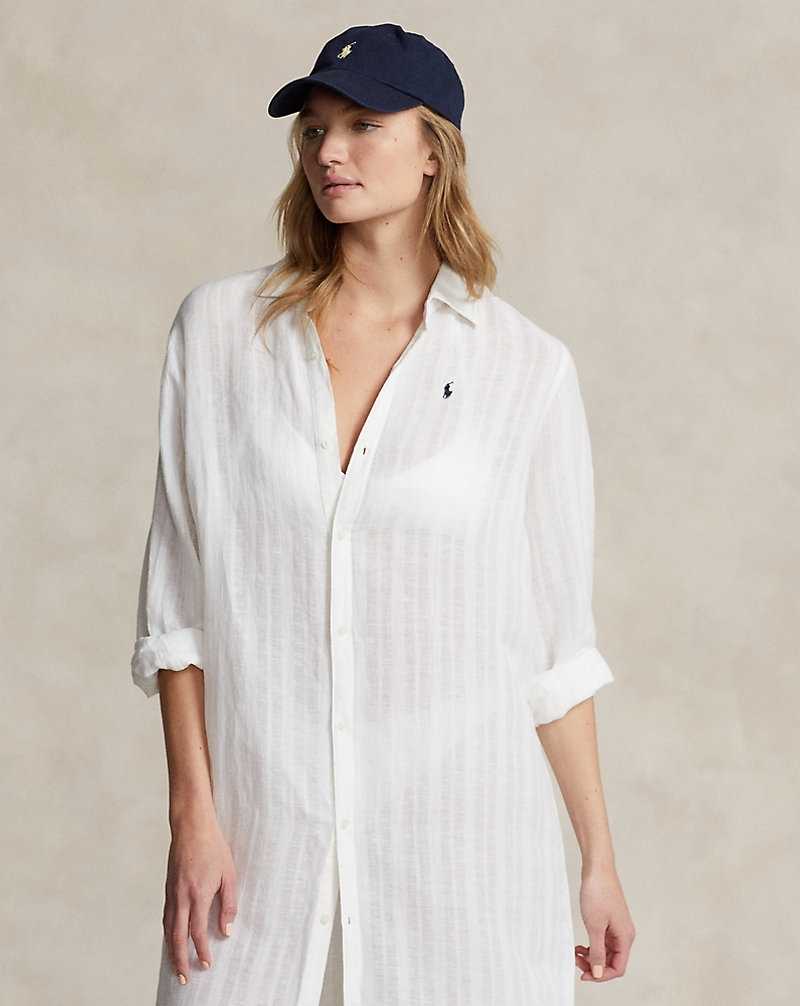 Cubrirlos Ralph Lauren Linen-Cottondress Mujer Blancos | BPHUJDQ-08 - vista 3