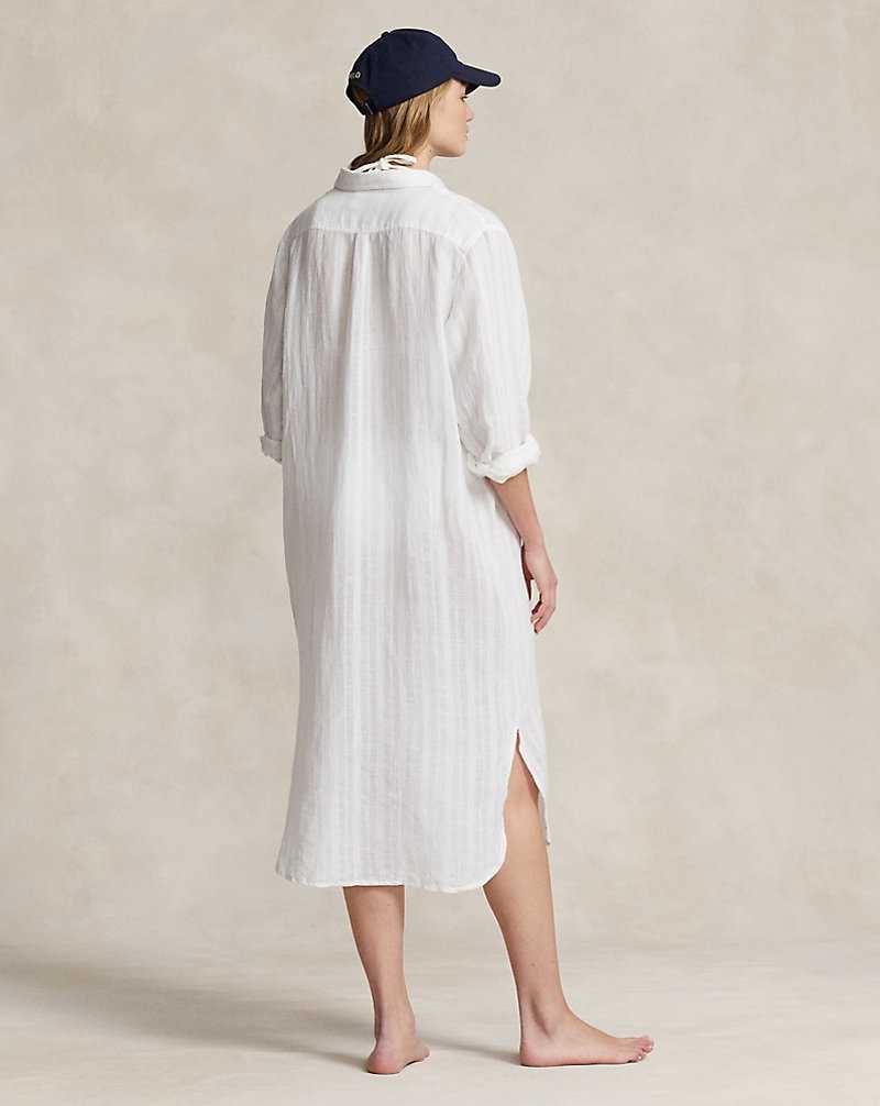 Cubrirlos Ralph Lauren Linen-Cottondress Mujer Blancos | BPHUJDQ-08 - vista 4