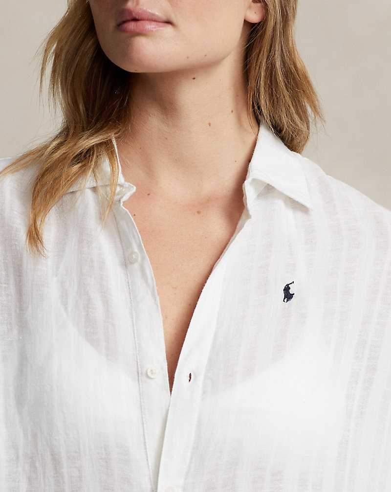 Cubrirlos Ralph Lauren Linen-Cottondress Mujer Blancos | BPHUJDQ-08 - vista 5