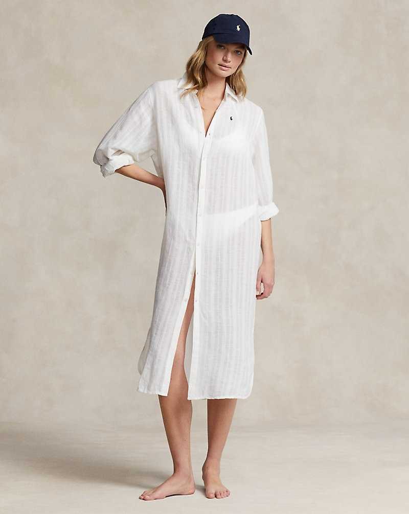 Cubrirlos Ralph Lauren Linen-Cottondress Mujer Blancos | BPHUJDQ-08 - vista 1