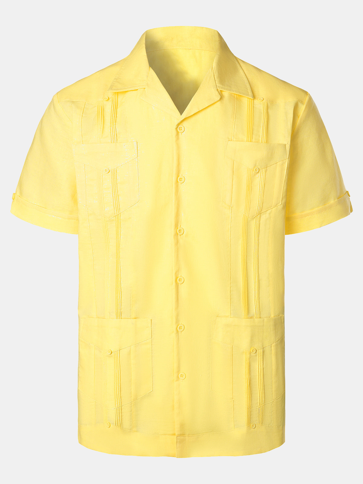 Camisa de lino Cuban Guayabera casual Button Up de manga corta Summer para hombre