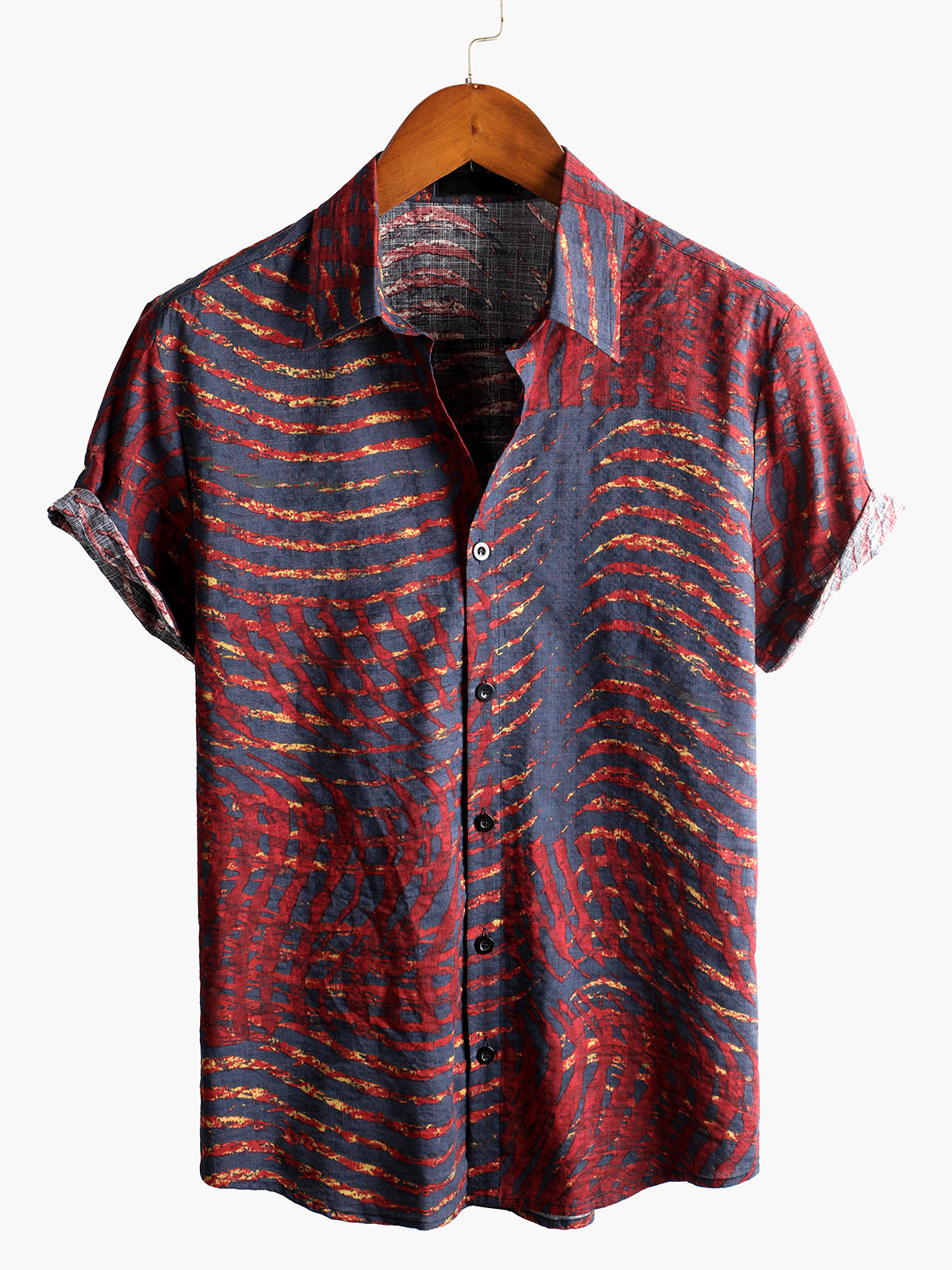 Camisa casual a rayas estampado de manga corta para hombre