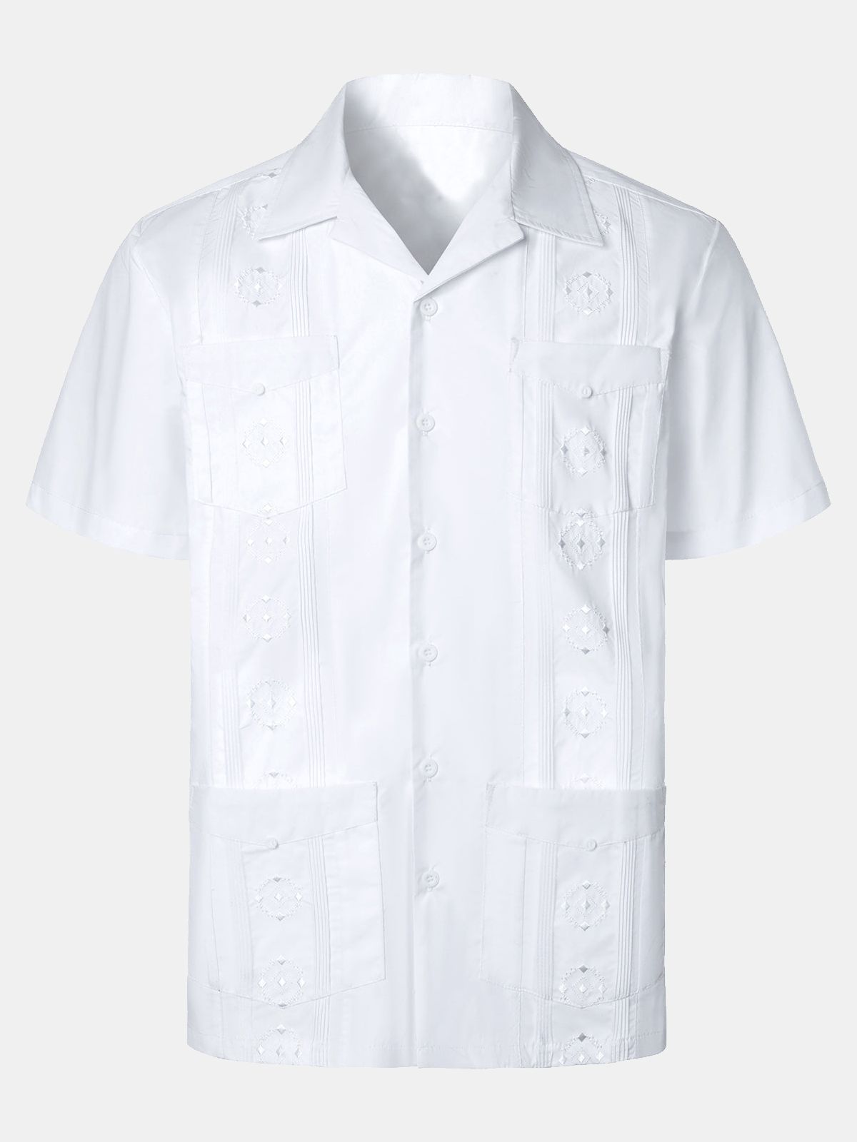 Camisa casual Summer Pocket de manga corta Button Up Cuban Guayabera para hombre
