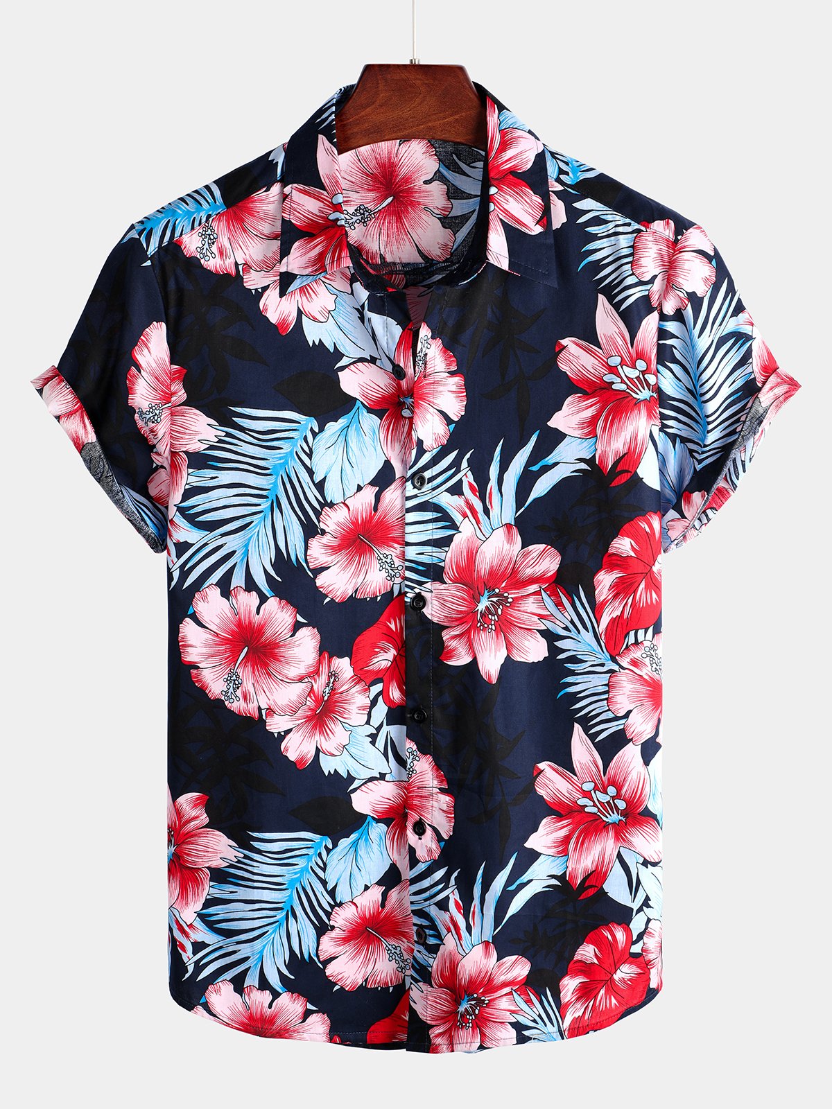 Camisa Hawaii Tropical Plant estampado floral de algodón para hombre