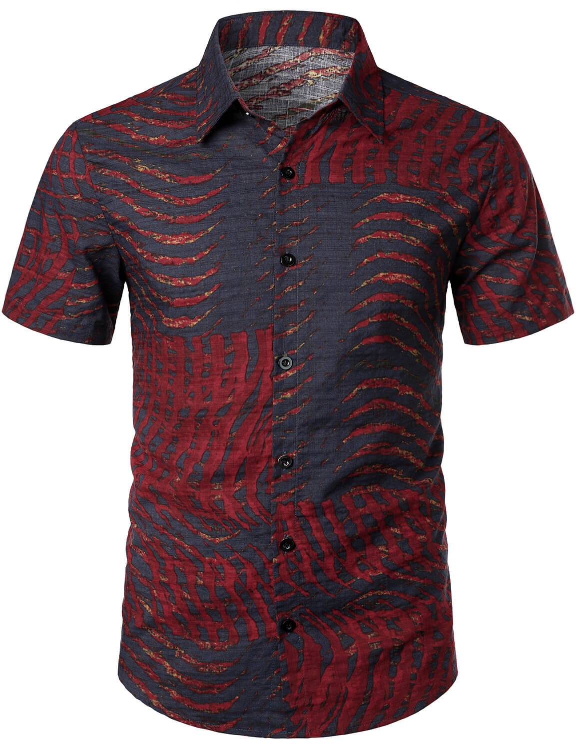 Camisa casual a rayas estampado de manga corta para hombre