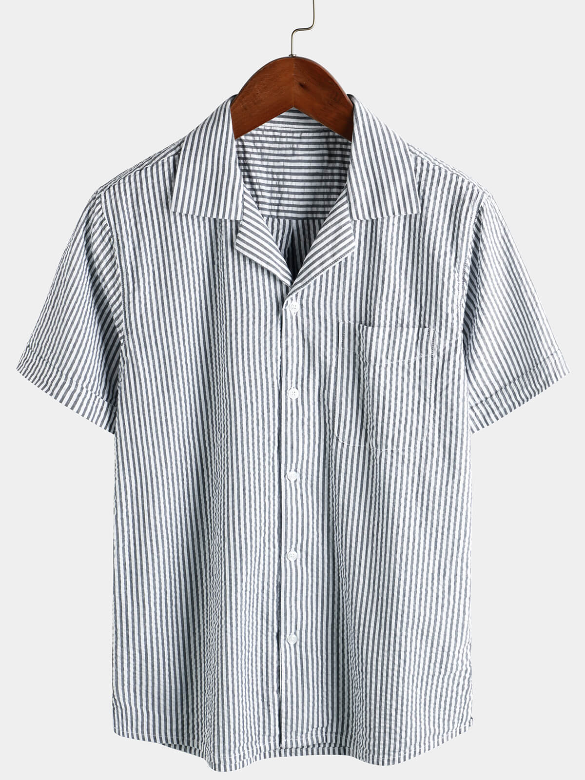 Camisa transpirable a rayas de algodón Button Up Summer Cuban Collar Camp de manga corta Beach para hombre