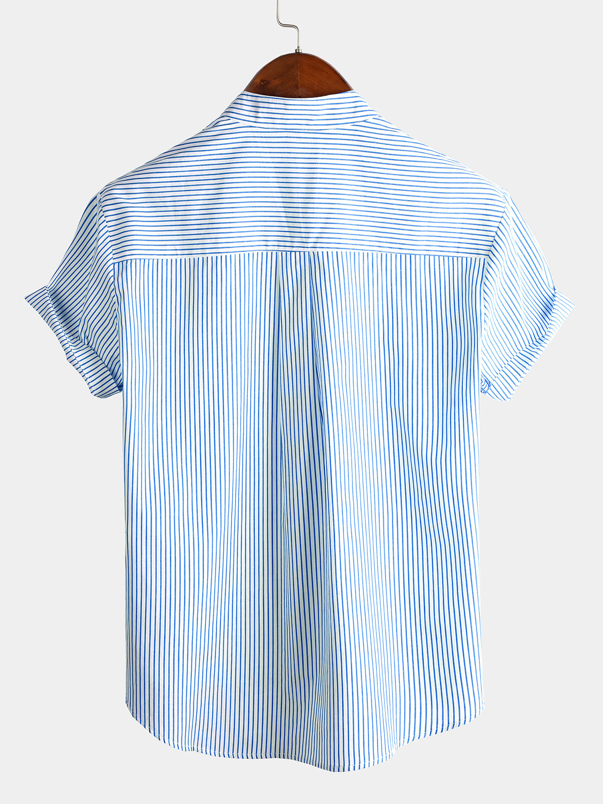 Camisa de algodón a rayas Stand Collar de manga corta para hombre