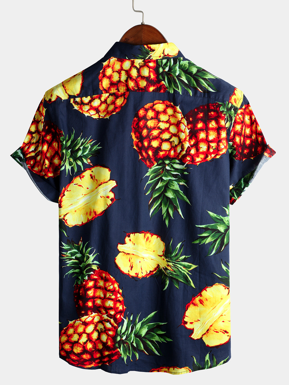 Camisa Pink Pineapple estampado Holiday Pocket de algodón para hombre