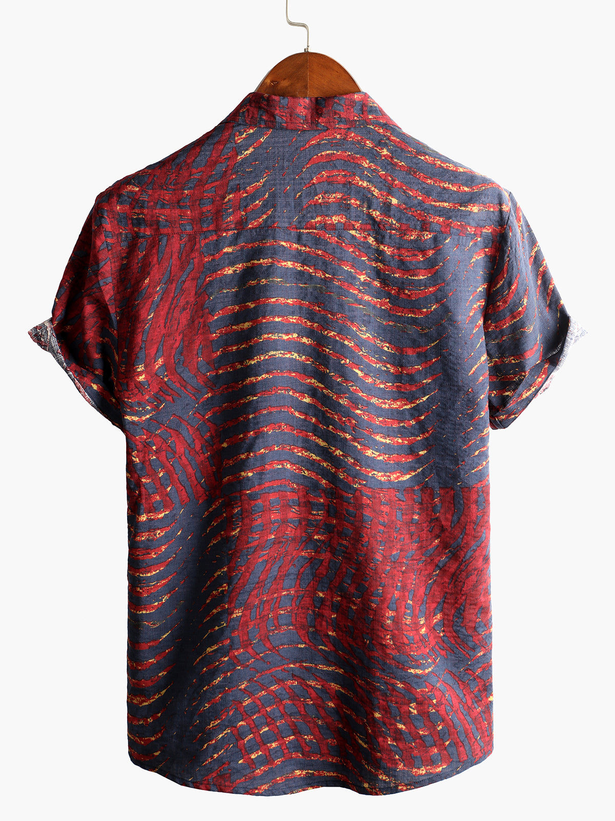 Camisa casual a rayas estampado de manga corta para hombre