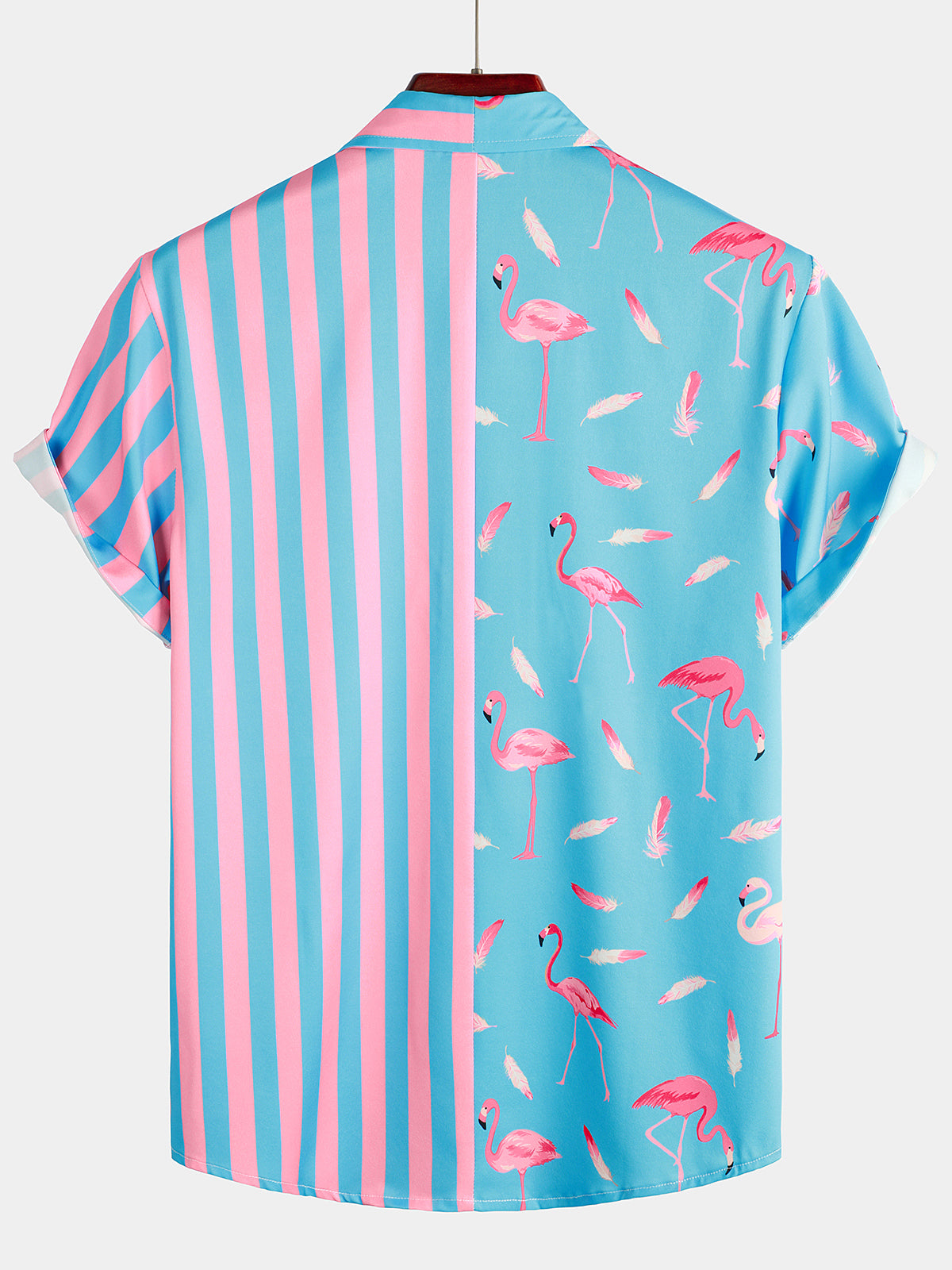 Camisa Flamingo & a rayas estampado Pocket de manga corta para hombre