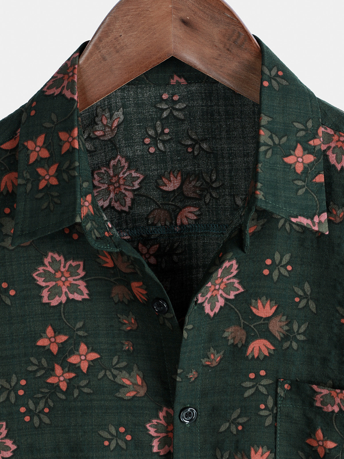 Camisa floral estampado vintage Holiday Green Hawaiian de manga corta para hombre