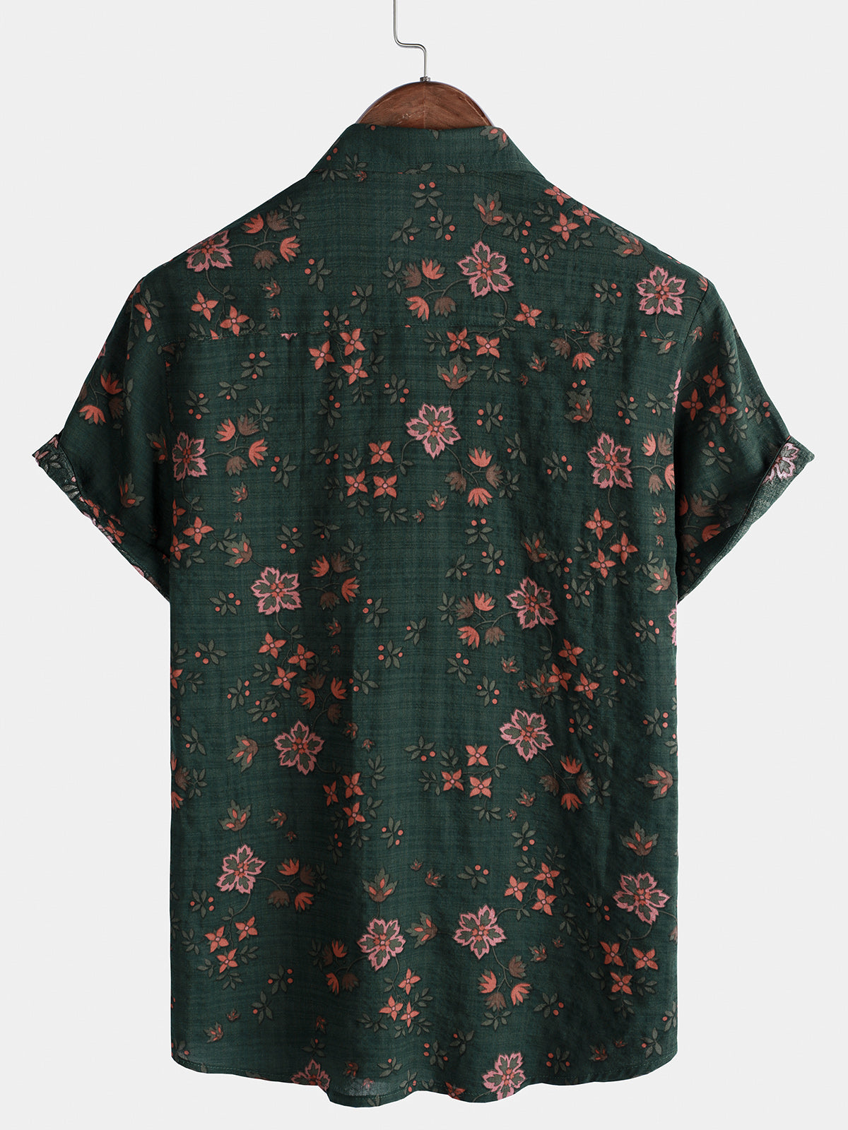 Camisa floral estampado vintage Holiday Green Hawaiian de manga corta para hombre