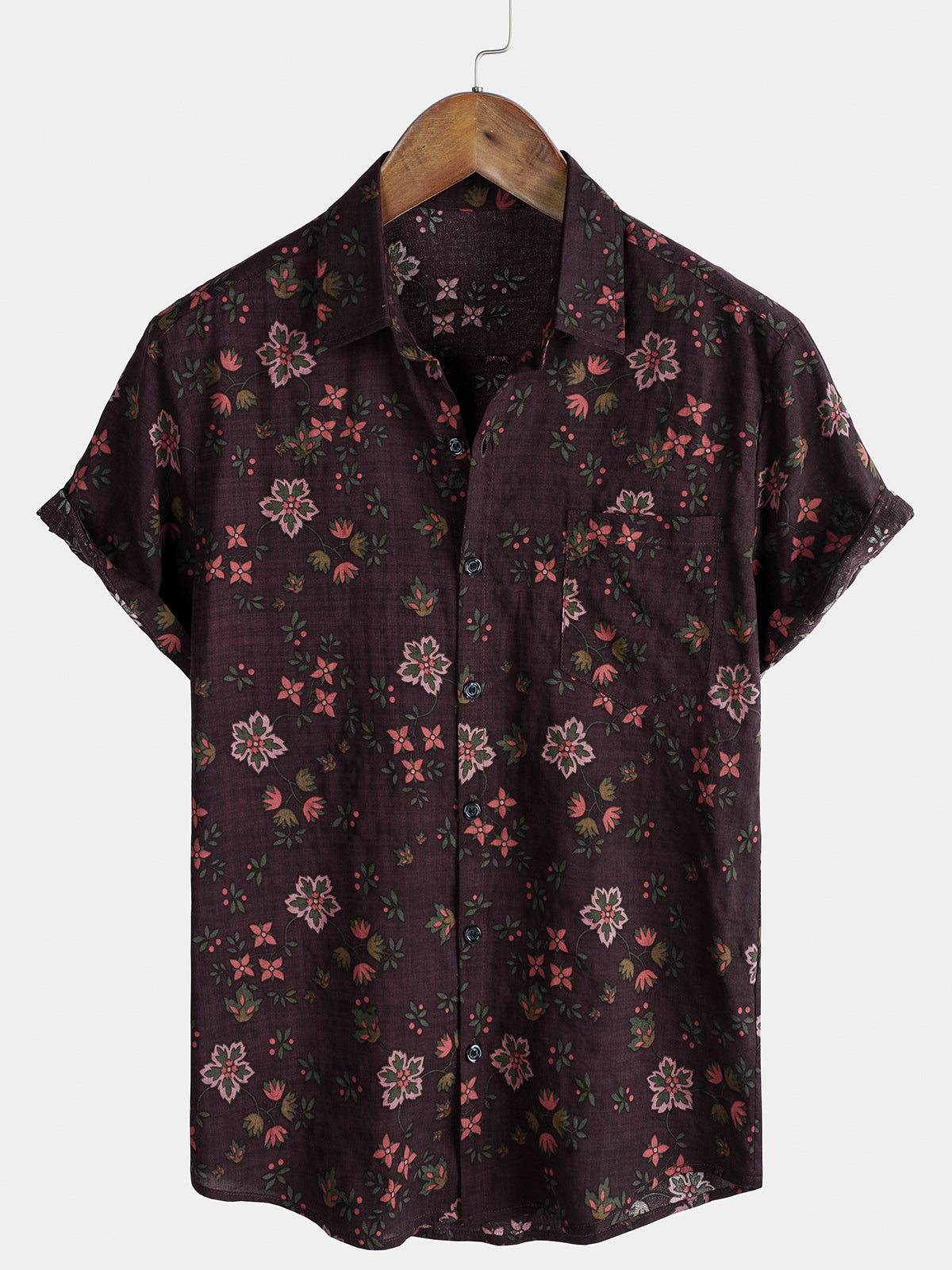 Camisa floral estampado vintage Holiday Brown Hawaiian de manga corta para hombre