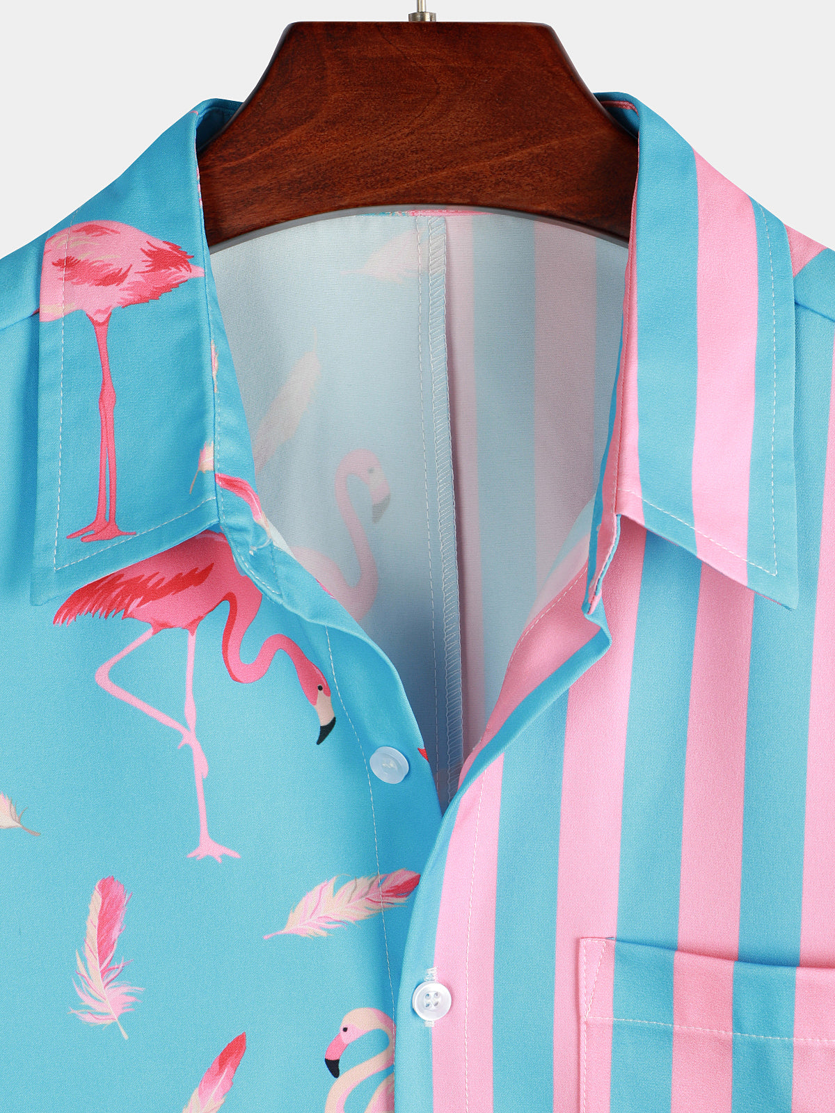 Camisa Flamingo & a rayas estampado Pocket de manga corta para hombre