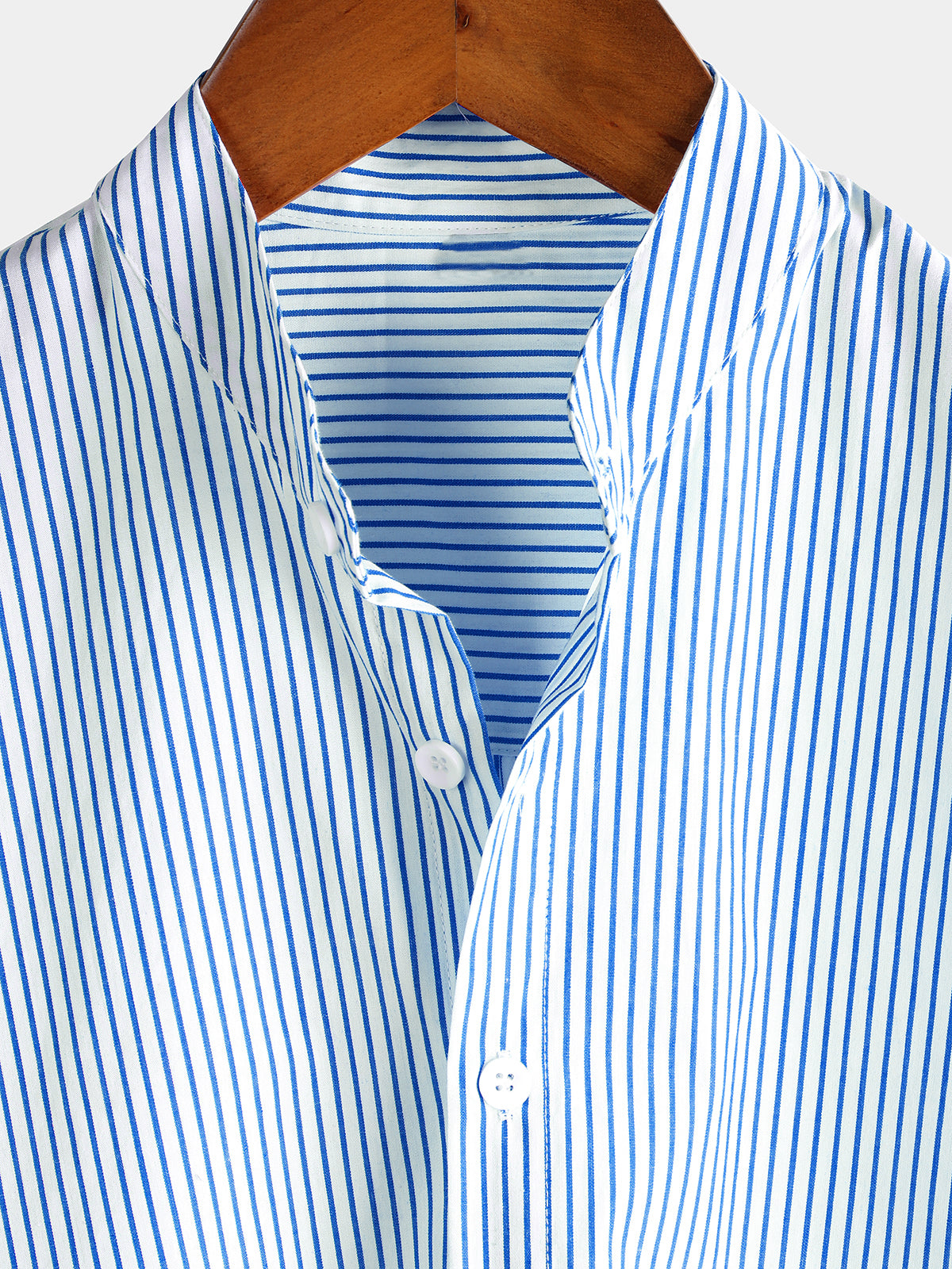 Camisa de algodón Henley transpirable Stand Collar de color sólido de manga corta clásico Vertical a rayas para hombre