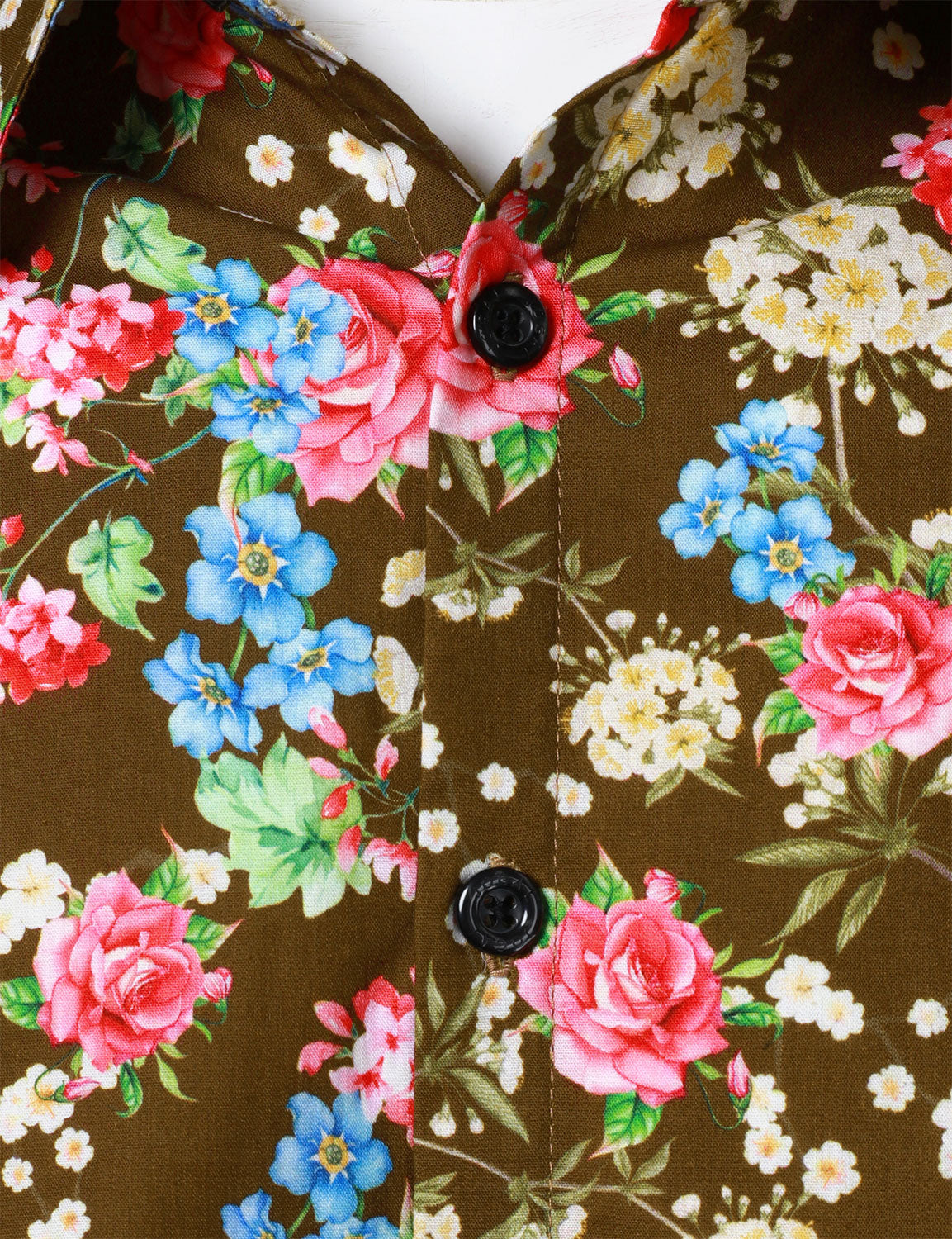 Camisa 70s floral estampado transpirable de algodón Brown de manga larga para hombre