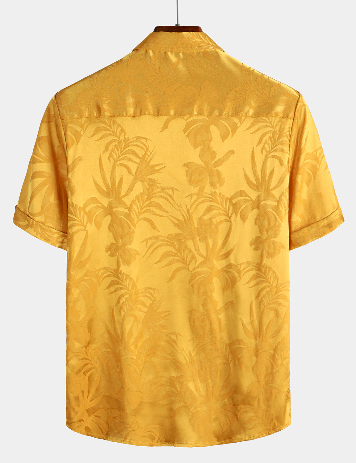 Camisa Summer Jacquard casual Button Up Pocket floral de manga corta Beach para hombre