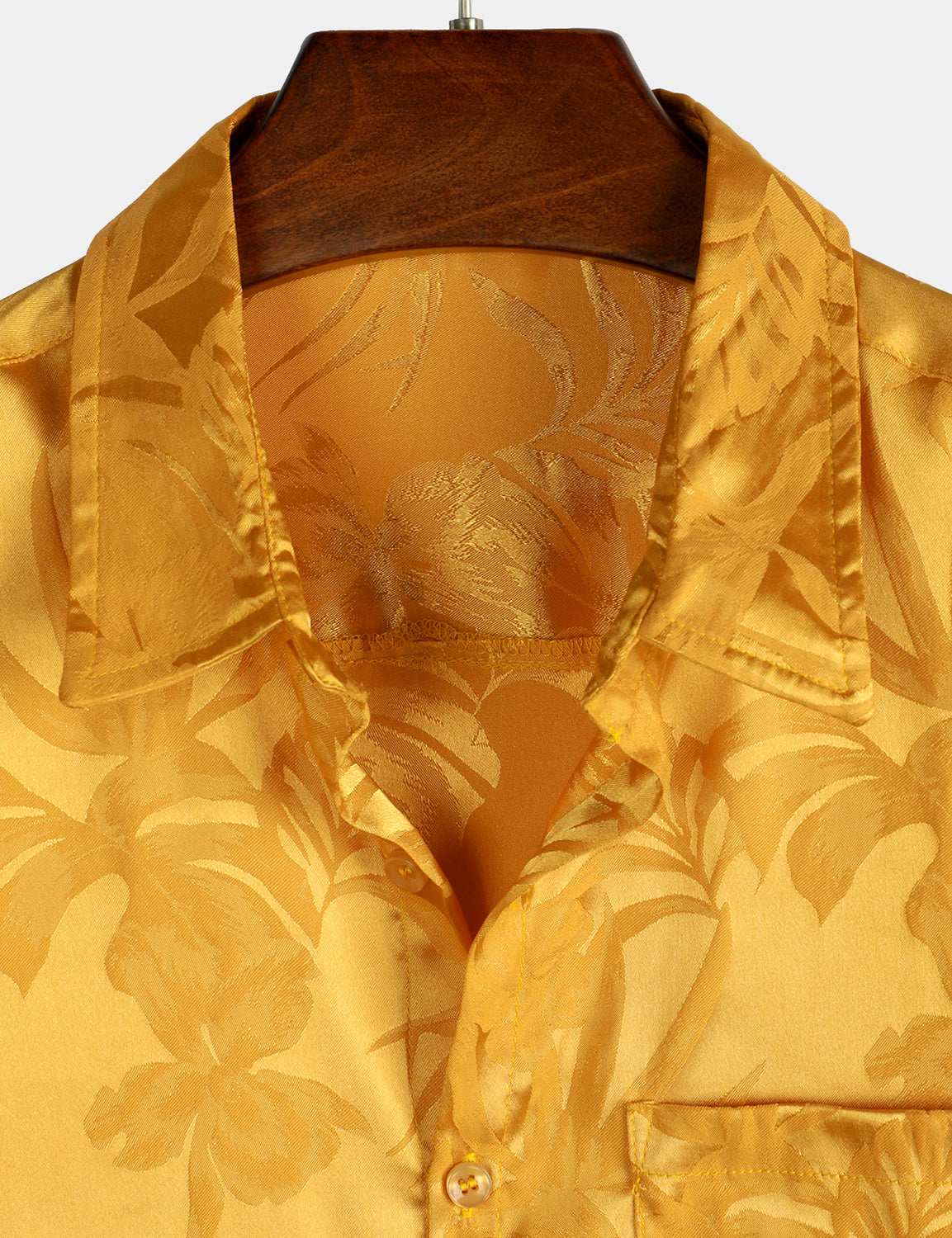 Camisa Summer Jacquard casual Button Up Pocket floral de manga corta Beach para hombre