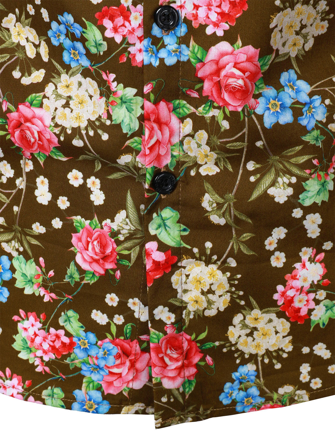 Camisa 70s floral estampado transpirable de algodón Brown de manga larga para hombre
