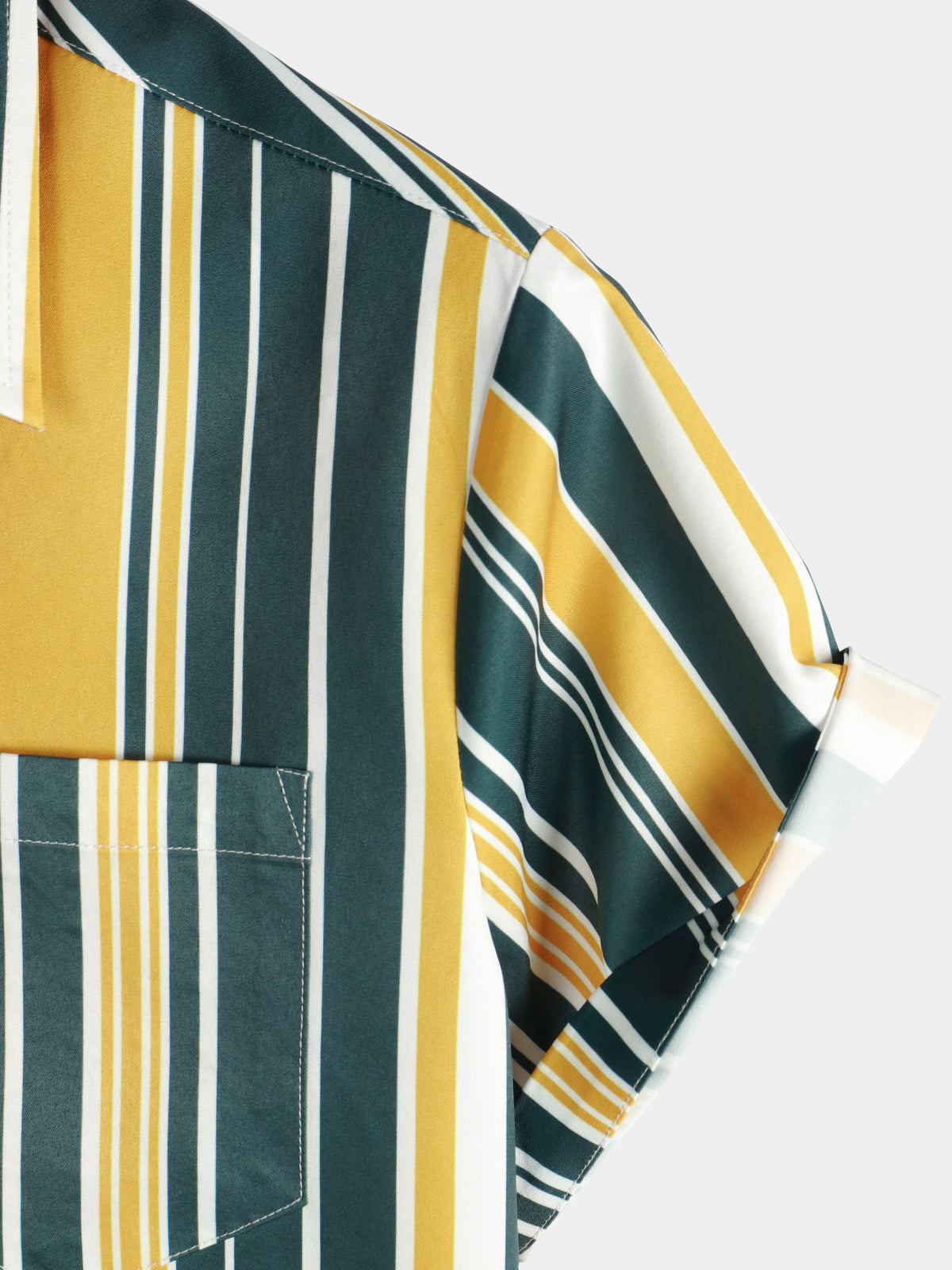 Camisa casual Button Up retro Yellow And Green Vertical a rayas Pocket de manga corta para hombre