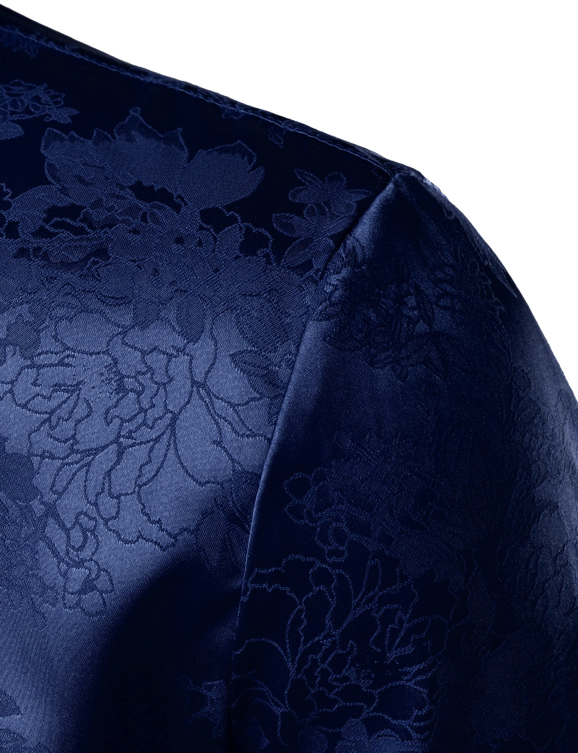 Camisa de vestir casual Shiny Satin floral Jacquard Blue de manga larga Button Up para hombre