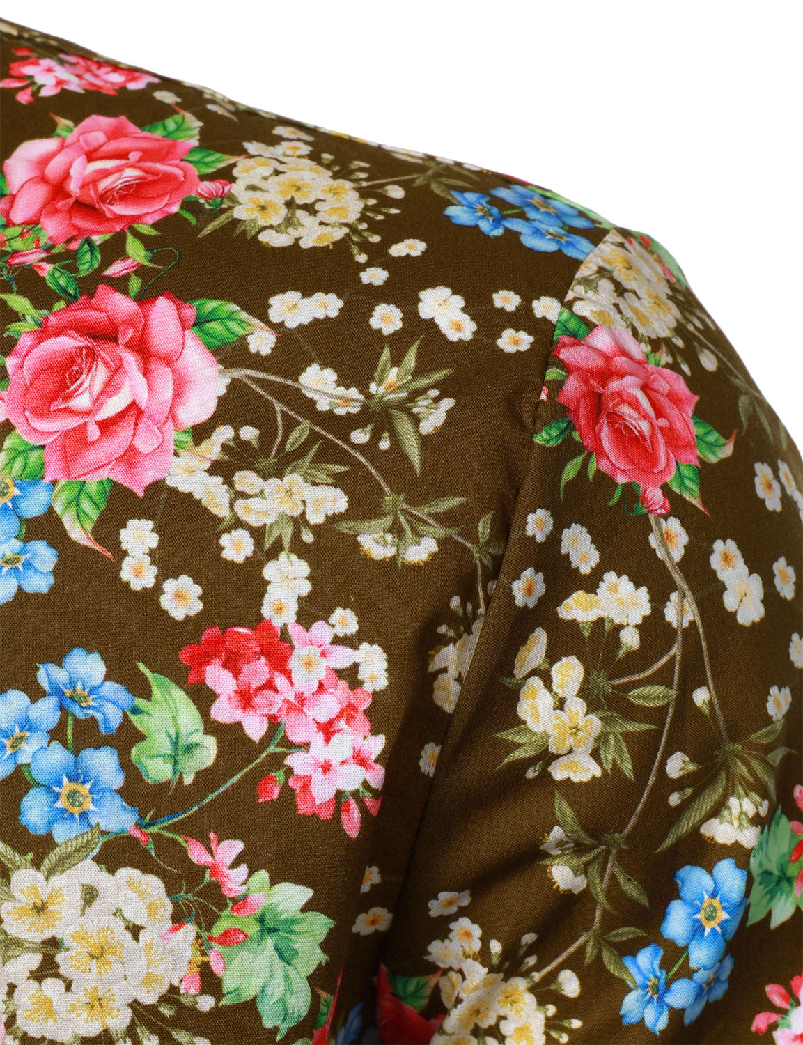 Camisa 70s floral estampado transpirable de algodón Brown de manga larga para hombre