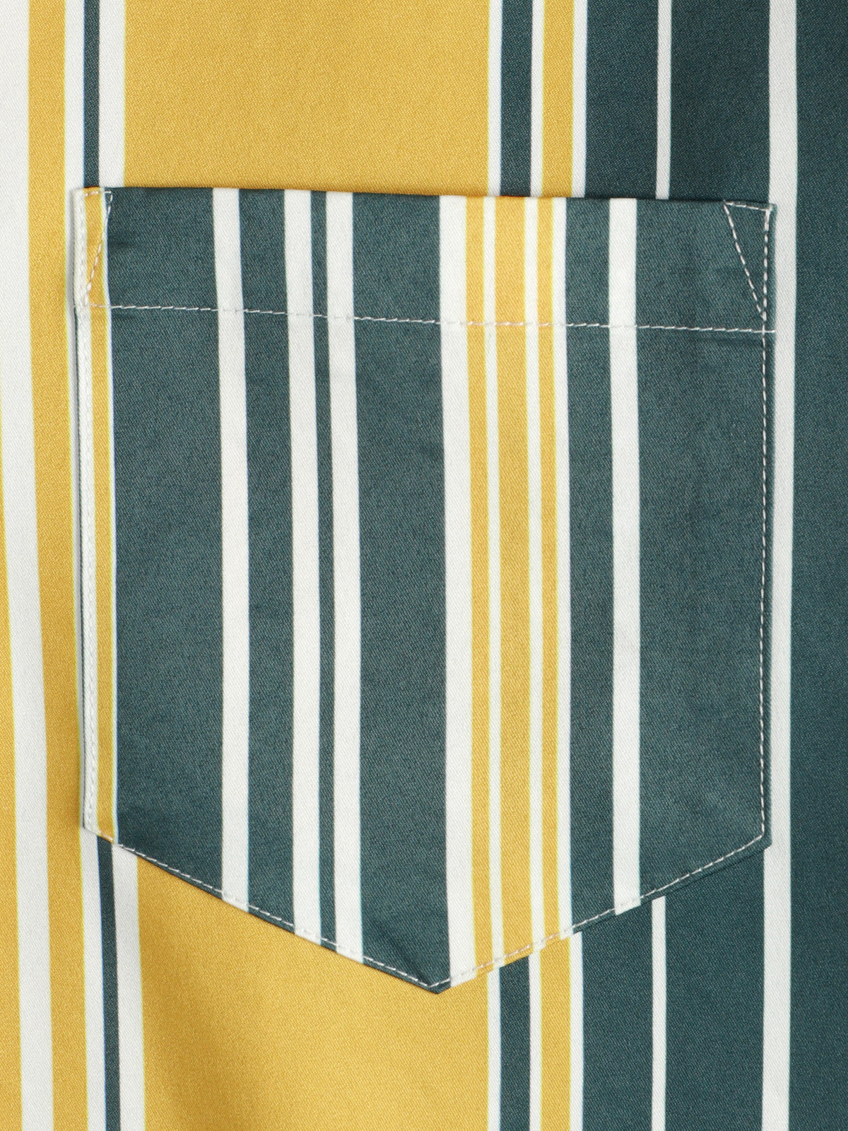 Camisa casual Button Up retro Yellow And Green Vertical a rayas Pocket de manga corta para hombre