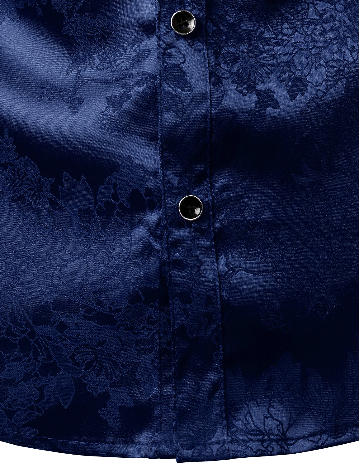 Camisa de vestir casual Shiny Satin floral Jacquard Blue de manga larga Button Up para hombre