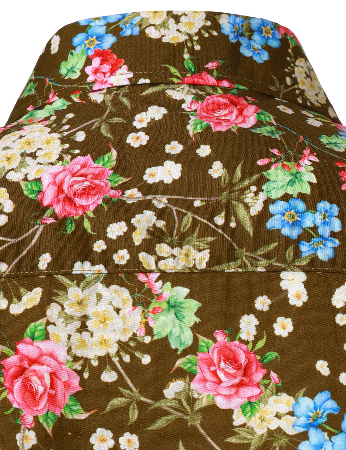 Camisa 70s floral estampado transpirable de algodón Brown de manga larga para hombre