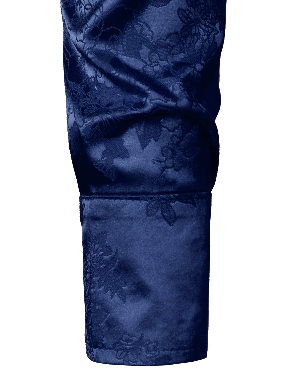 Camisa de vestir casual Shiny Satin floral Jacquard Blue de manga larga Button Up para hombre