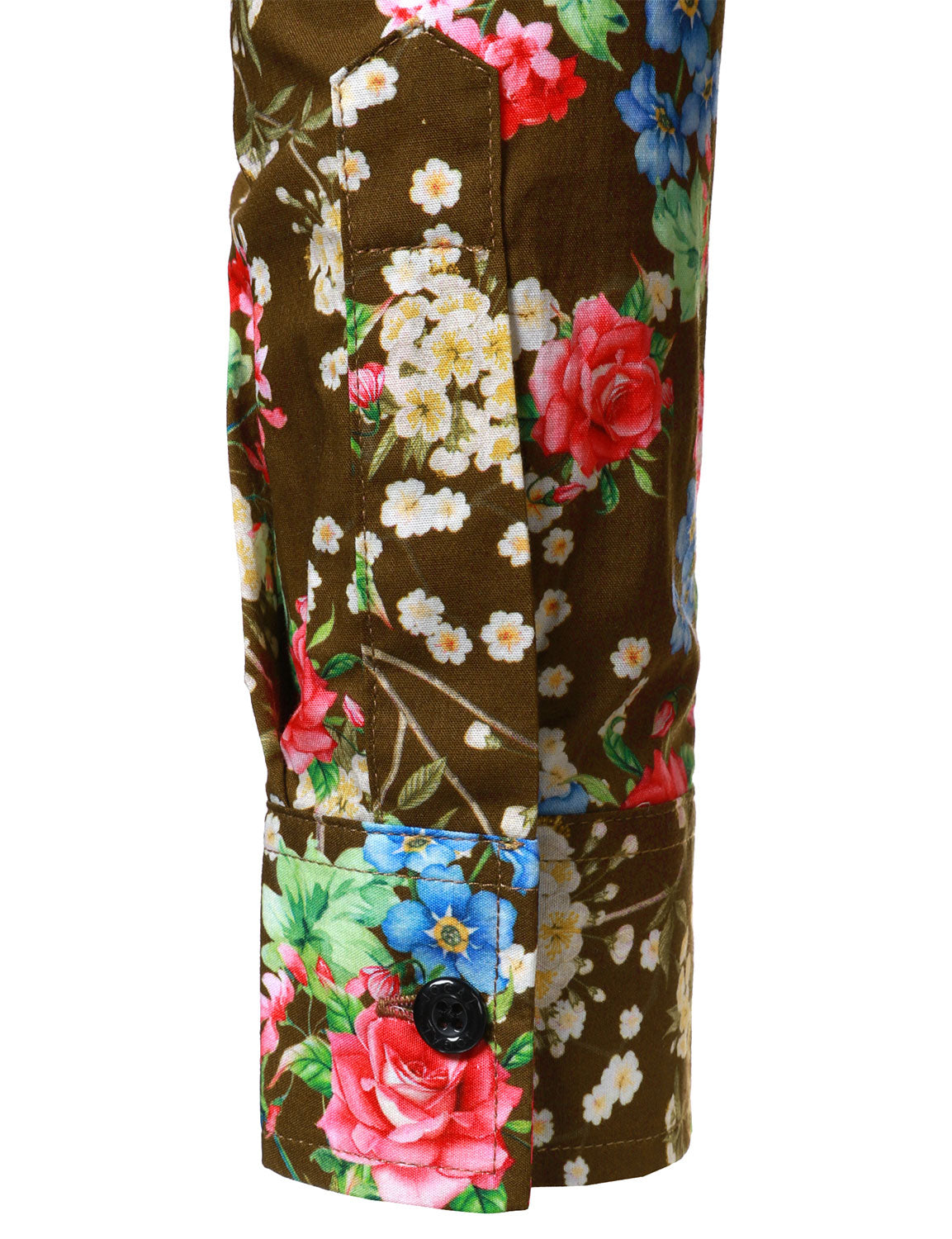 Camisa 70s floral estampado transpirable de algodón Brown de manga larga para hombre
