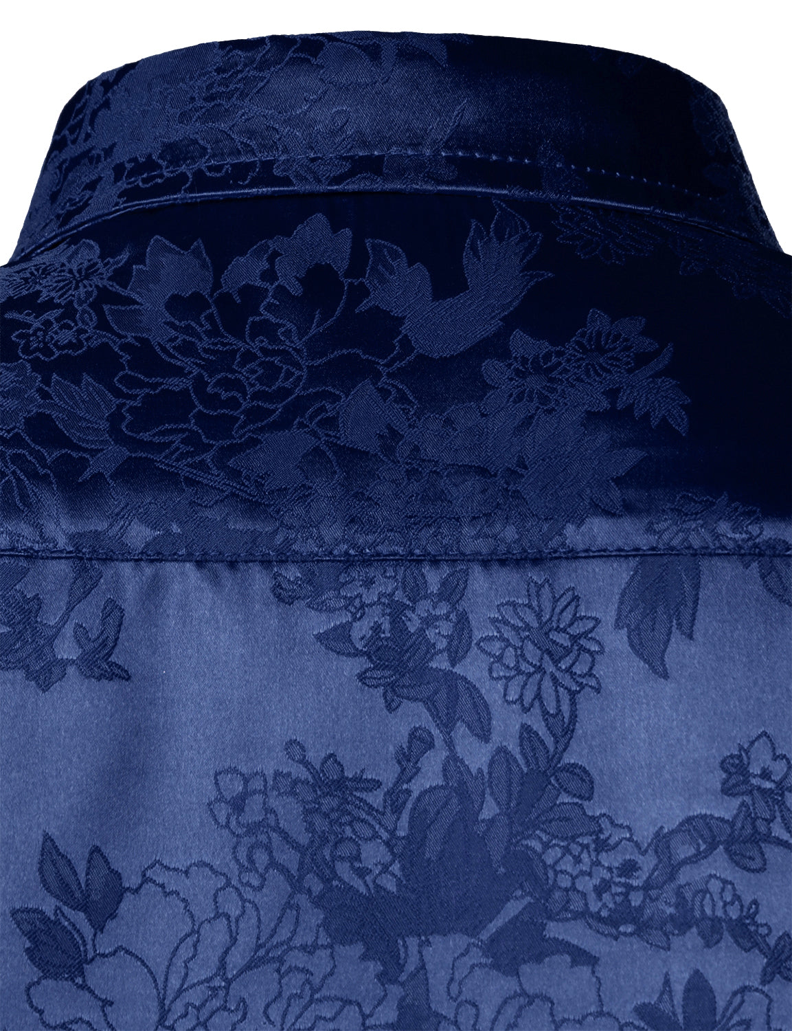 Camisa de vestir casual Shiny Satin floral Jacquard Blue de manga larga Button Up para hombre