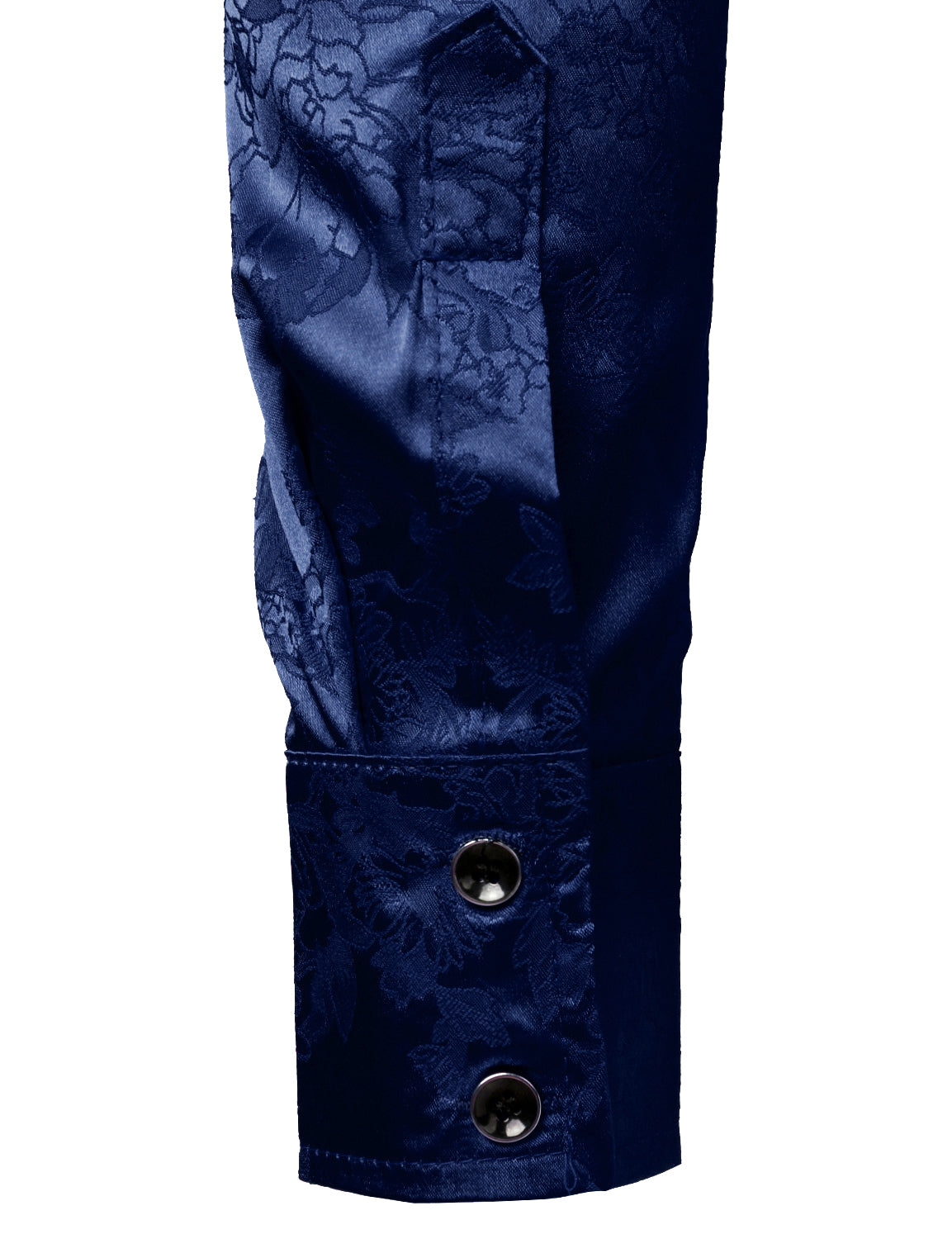 Camisa de vestir casual Shiny Satin floral Jacquard Blue de manga larga Button Up para hombre