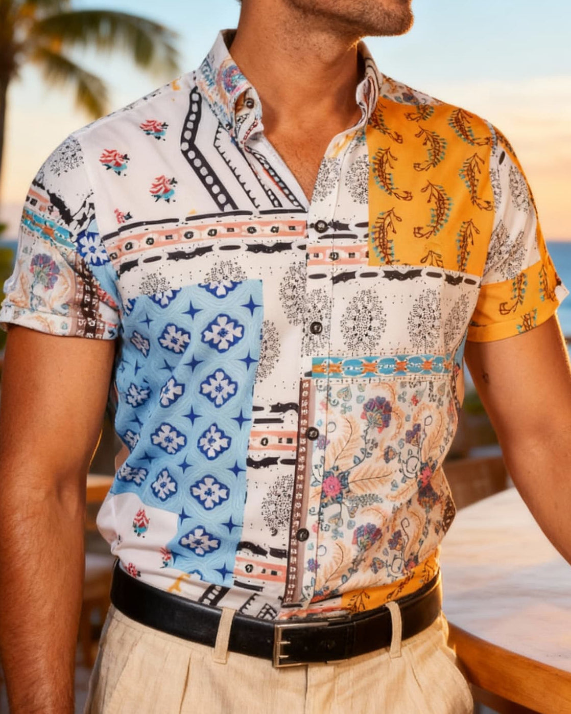 Camisa casual man de manga corta white pictures blue