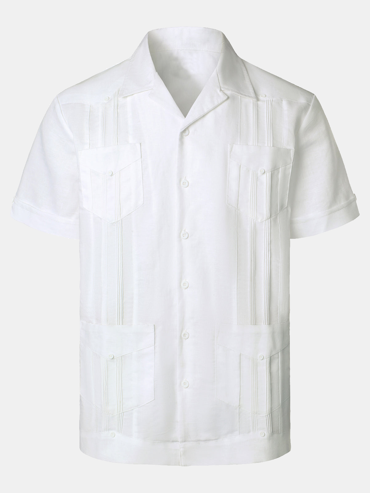 Camisa de lino Cuban Guayabera casual Button Up de manga corta Summer para hombre