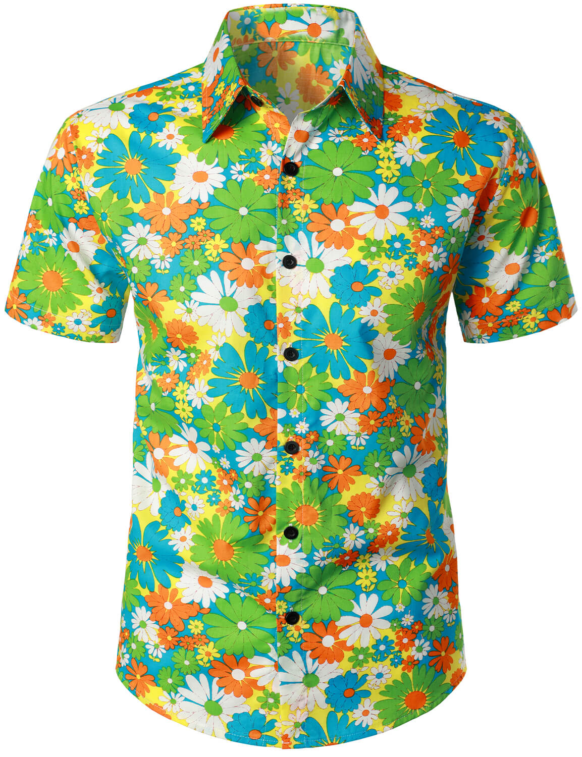 Camisa Green floral de algodón Tropical Button Up Hawaiian para hombre