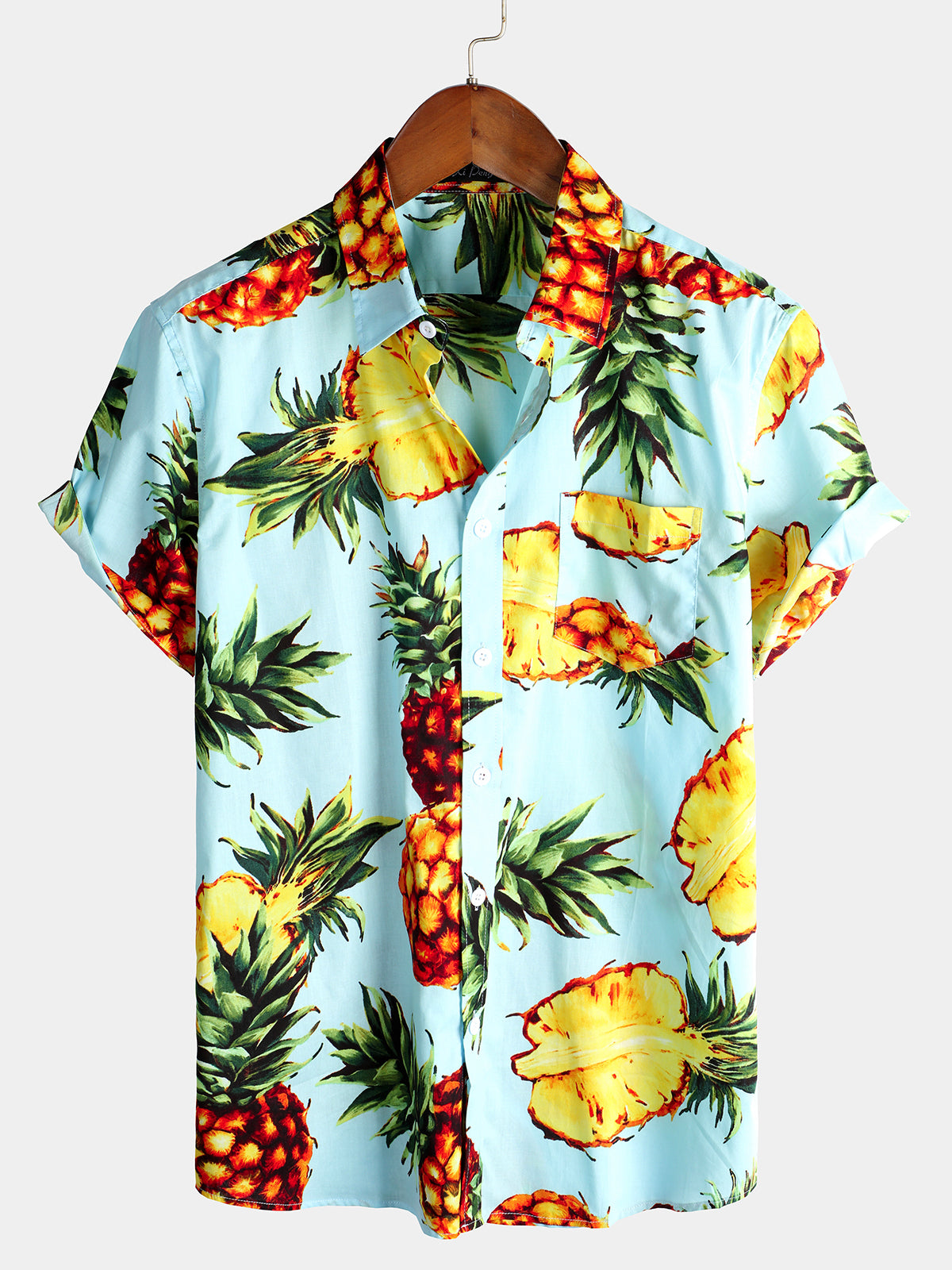 Camisa Pineapple estampado Holiday Pocket de algodón para hombre