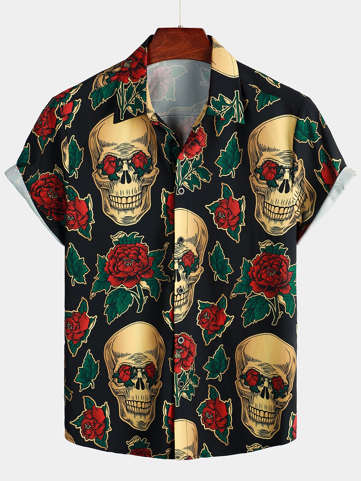 Camisa Pink Funny Skull estampado de manga corta para hombre