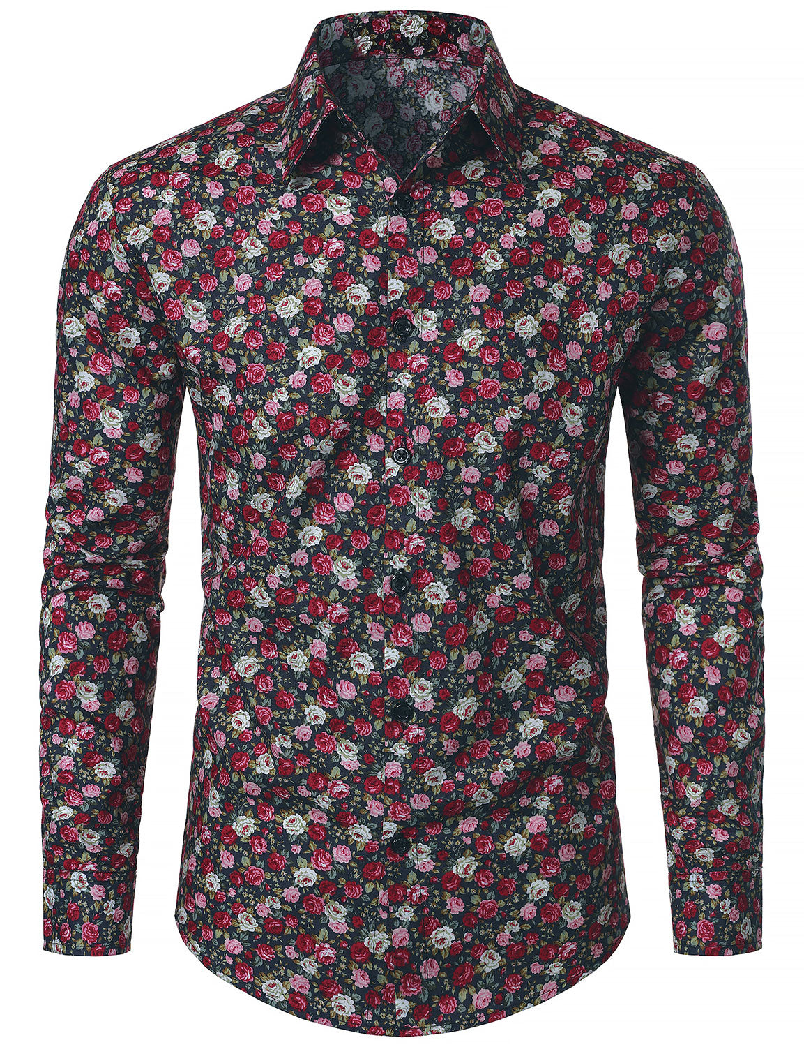 70s transpirable de algodón de manga larga floral Princamiseta para hombre